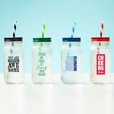 Charming Mason Jar Tumbler with Candy Stripe Straw - Cheers to Us - Baudville