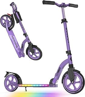 V8 Scooters for Kids Ages 6+ with Light-Up Deck, 2 Wheel Folding Scooter for Adults Teens, 4 Adjustable Height, Lightweight Sport Commuter Scooter, Sturdy Frame, Max Load 220 lbs