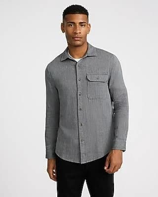 Express Men's Grid Plaid Double Weave Shirt