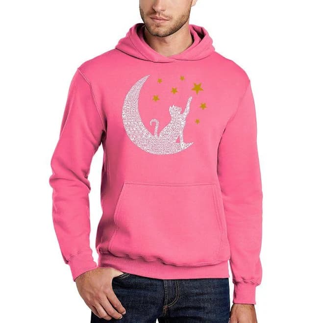 La Pop Art Men's Cat Moon Word Art Hooded Sweatshirt