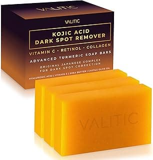 VALITIC Kojic Acid Dark Spot Remover Soap Bars with Vitamin C, Retinol, Collagen, Turmeric - Original Japanese Complex Infused with Hyaluronic Acid, Vitamin E, Shea Butter, Castile Olive Oil (3 Pack)