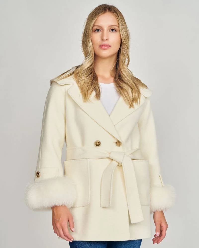 Wool Wrap Coat with Fox Fur Cuff