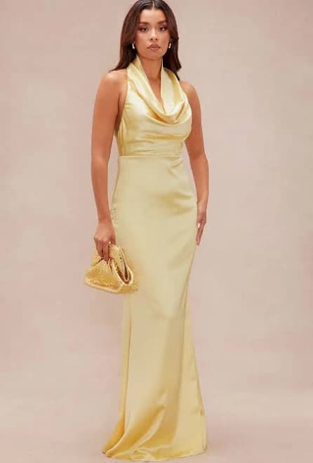 Fashion Nova Laena Draped Halter Satin Maxi Dress