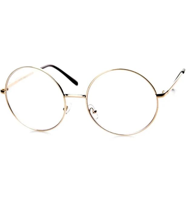 Large Oversized Metal Frame Clear Lens Round Circle Eye Glasses - Gold