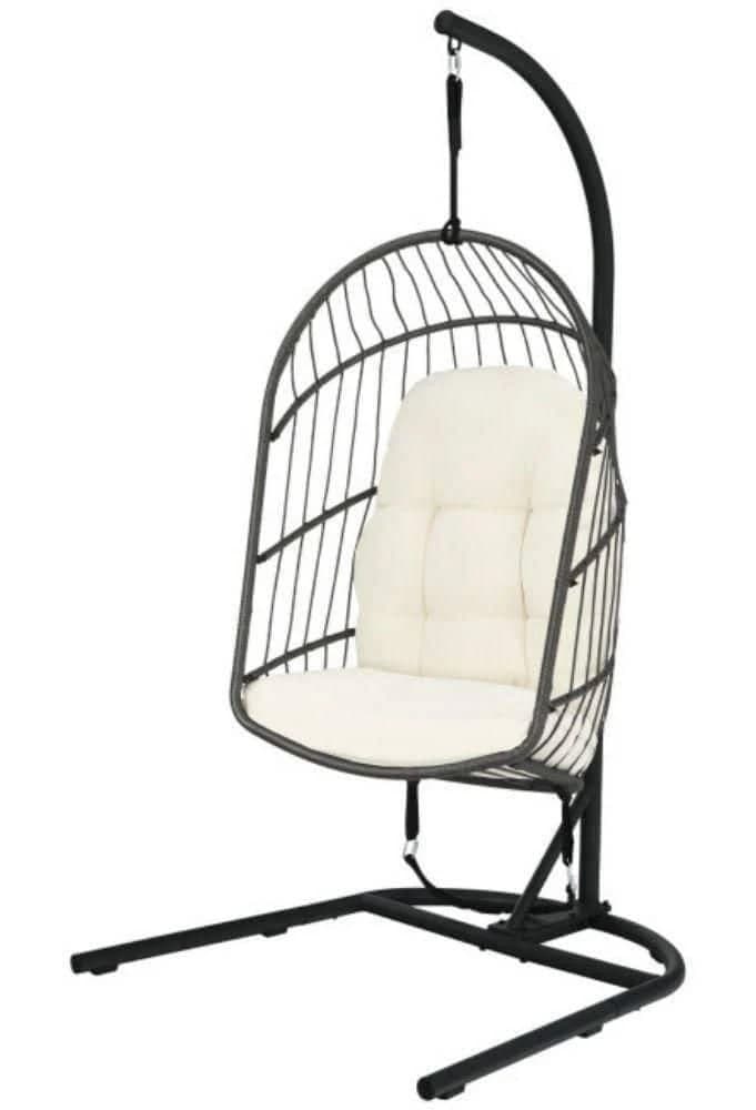 Alpulon Wicker Hanging Patio Swing Egg Chair with Stand and Cushion