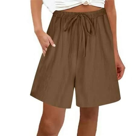 Women's Loose Fitting Cotton Linen Wide Leg Shorts with Pockets