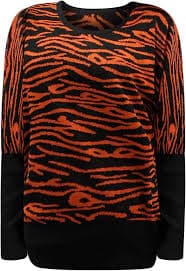 Crew Neck Wide Sleeve Sweater Top Orange Small at Amazon Women's Clothing store