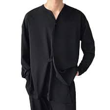 Bcfgryg Male Autumn Casual Loose Irregular Shirt Collarless Long Sleeve Shirt Blouse Men'S Dress Shirts Black - Walmart.com