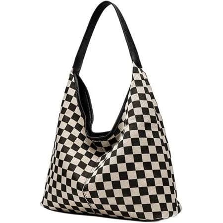 Sdmnsg-t Slouchy Shoulder Bag Checkered Y2K Hobo Tote Bag for Women Vintage Checkerboard Large Capacity Crossbody Purse Casual Retro, Women's, Black