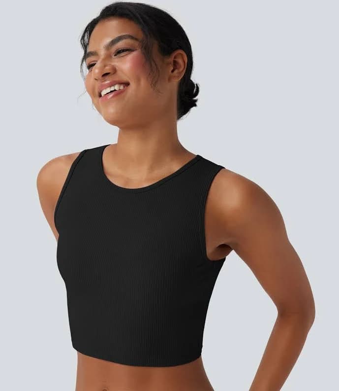 Halara Ribbed Knit Ultra-Slim Cropped Tank Top