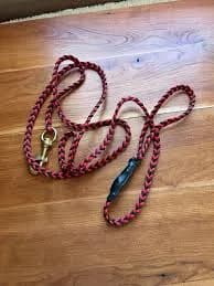 Red and Black Braided Paracord Dog Leash: Heavy-Duty Brass Clasp
