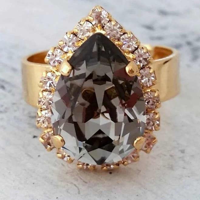 14K Gold Adjustable Teardrop Gemstone Ring