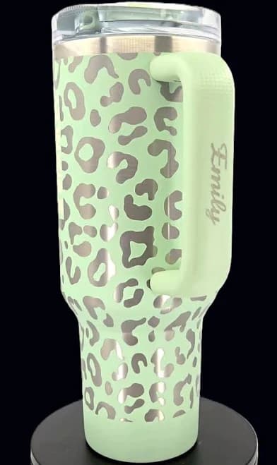 Stanley 40 oz ProTour Leopard Tumbler, Laser Engraved Full Wrap, Personalized Handle Name, Pastel Stanley Cup Gift