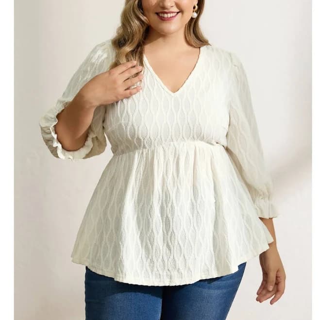 BloomChic Women's Romantic Puffy Sleeve V-Neck Blouse
