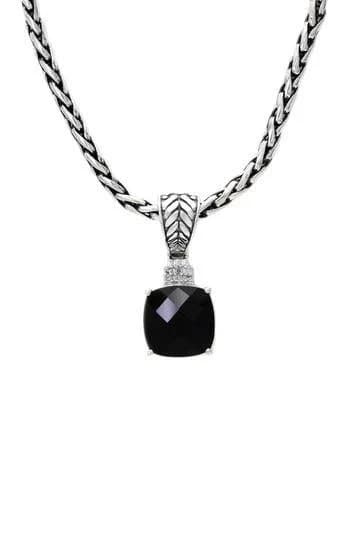 EFFY 925 Sterling Silver Onyx and Diamond Pendant Necklace