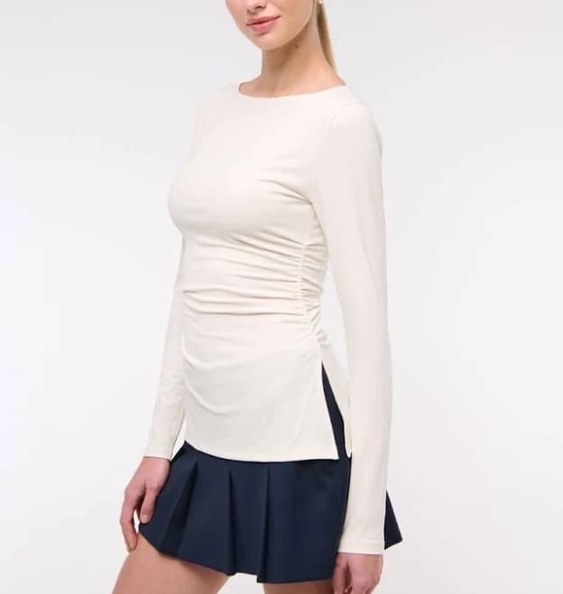 Abercrombie & Fitch Women's Long-Sleeve Stretch Crepe Slash Top