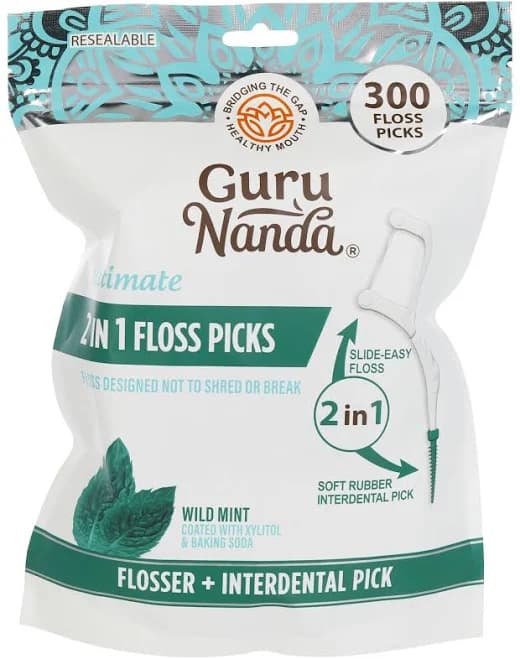 GURUNANDA 300 pack Ultimate 2-in-1 Floss Picks in Wild Mint