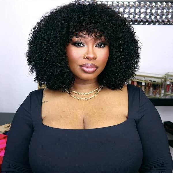 Minimalist Lace Glueless Curly Wig with Bangs