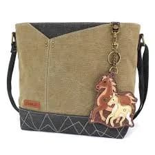 New CHALA PRISM Crossbody Olive Green HORSE Family Coin Purse Canvas Medium