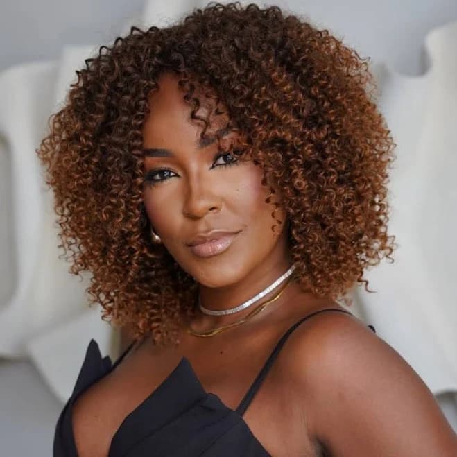 ilikehair Dark Brown Mix Light Auburn Curly Wig With Bangs
