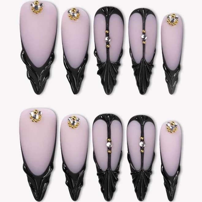 BEYONDCANVA Diamond Long Stiletto Glitter Gold Luxury 3D Handmade Press On Nails