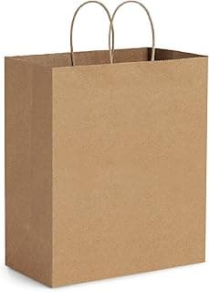 BagDream 10x6 3/4x12 50Pcs Brown Paper Bags with Handles, Kraft Shopping Merchandise Retail To Go Bags for Takeout Containers, Wider-gusset Recycled Paper Gift Sacks Bulk
