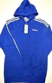 Adidas men Essential French Terry 3-Stripes Full-Zip Hoodie Royal Blue White XL