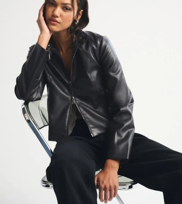 Abercrombie & Fitch Women's Slim Vegan Leather Mockneck Jacket