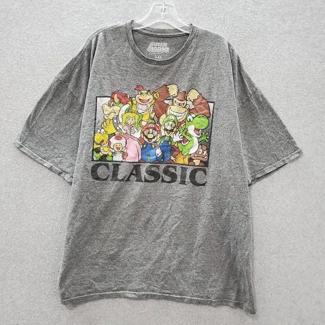 Super Mario Men T-shirt 3xl Gray Logo Classic Characters Short Sleeve