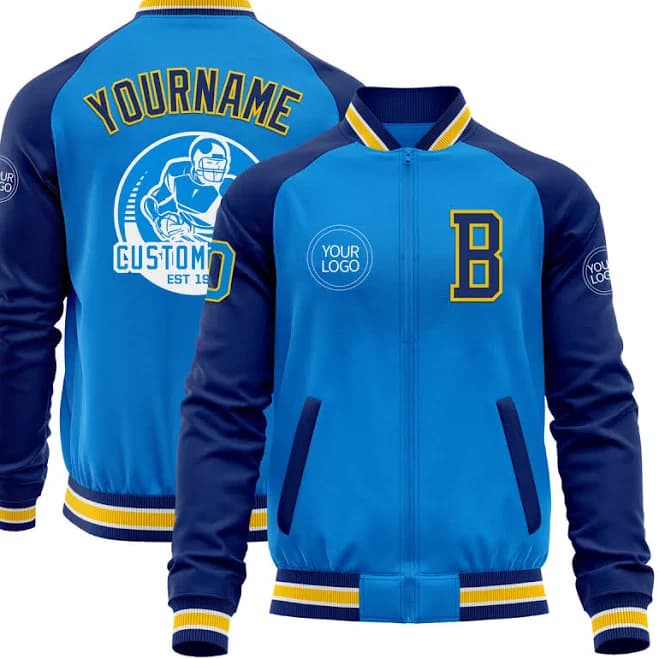 Yellow-Royal Varsity Letterman Bomber Zipper Jacket