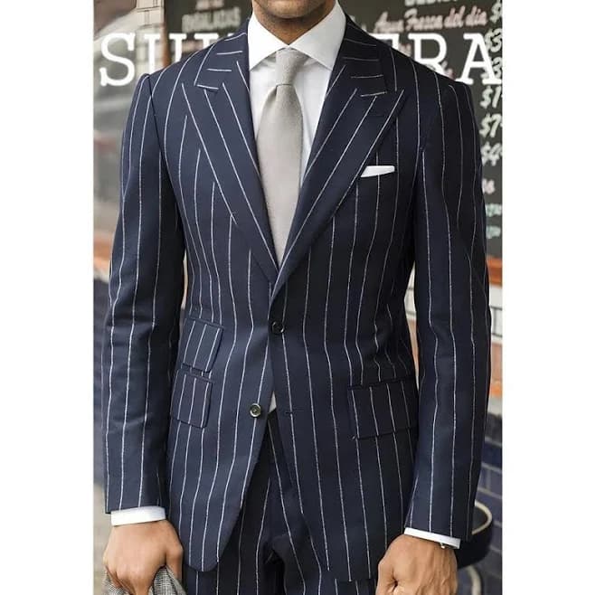 Men's Slim Fit Terry Wool Pinstripe Suit