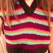 Handmade rainbow striped crochet sweater vest... | Depop