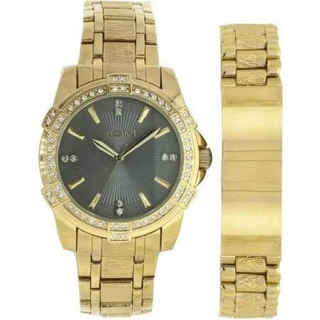 Elgin Men's Round Analog Watch and Bracelet Set in Gold with Crystals