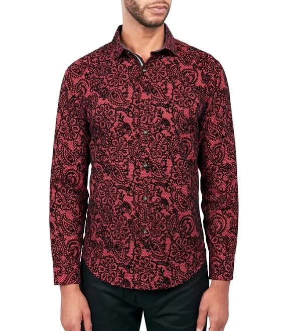 Society of Threads Men's Regular-Fit Flocked Paisley Button-Down Shirt