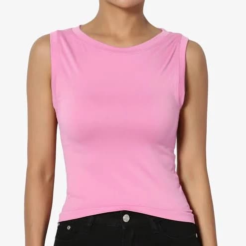 ZNN-NT6695 Stretch Seamless Round Crew Neck Crop Tank Top Sleeveless Skinny Tee