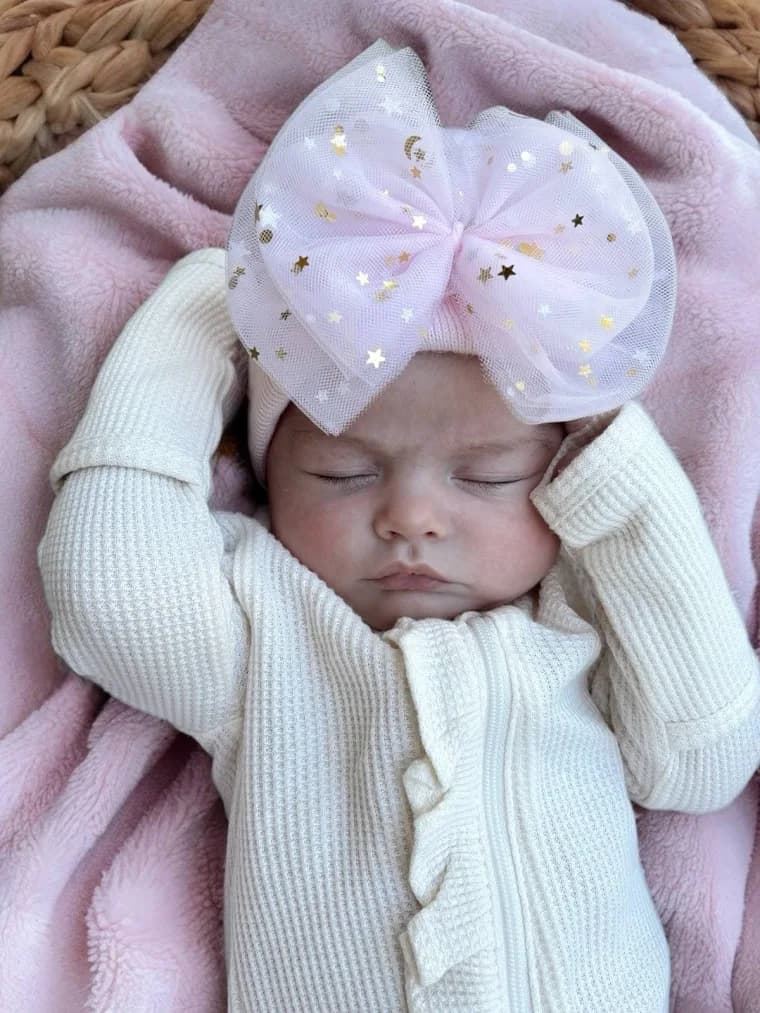 Baby First Hat with Star Tulle Bow