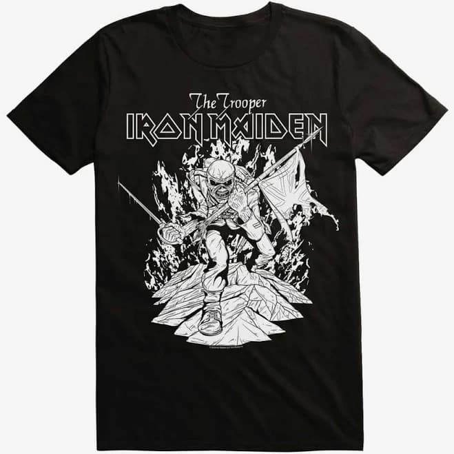 Iron Maiden The Trooper Black And White Graphic T-Shirt - Black - Medium
