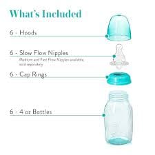 Evenflo Feeding - Brandclub - Evenflo Feeding Premium Proflo Vented Plus Polypropylene Baby, Newborn and Infant Bottles - Helps Reduce Colic - Teal/Green/Blue, 4 Ounce (Pack of 6)