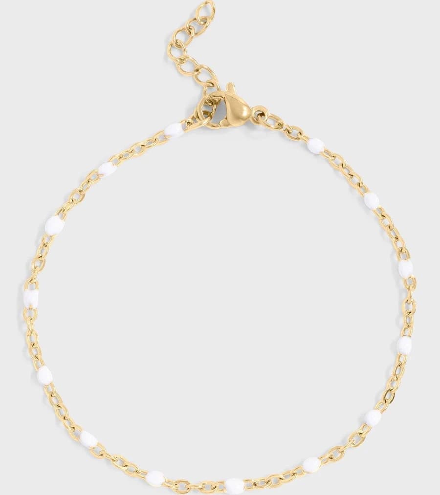 18K Gold PVD White Confetti Dainty Beaded Chain Bracelet