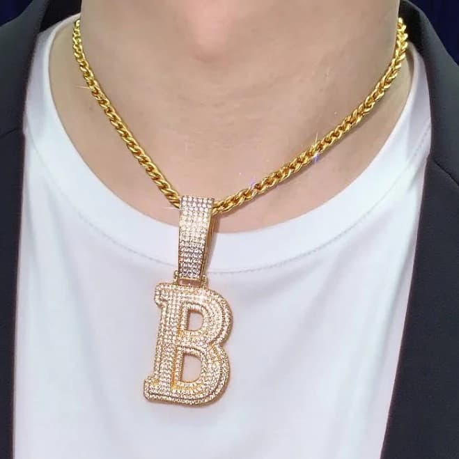 Custom CZ Bling Initial Pendant Necklace in Gold Plated