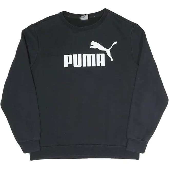 PUMA Mens Black Cotton Blend Crew Neck Sweatshirt Logo Print Casual