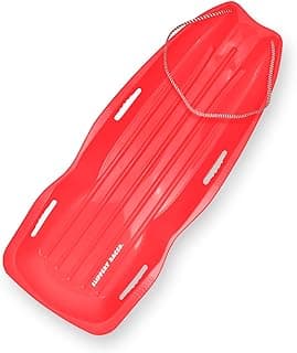 Slippery Racer Downhill Xtreme Flexible Adults and Kids Plastic Toboggan Snow Sled for up to 2 Riders with Pull Rope and Handles