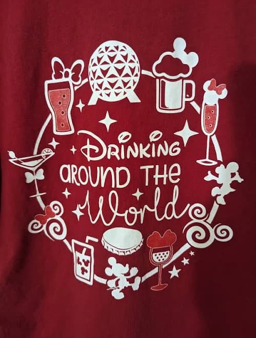 Walt Disney World Epcot Drinking Around The World Tee Shirt Medium Red