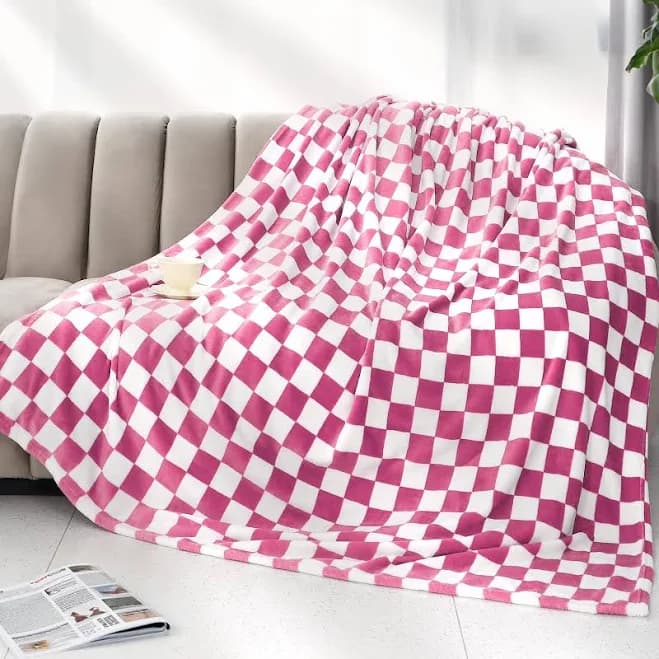 LOKOZ Purple Blanket Checkered Throw Blanket Soft Checkerboard Blankets Twin Size Blanket Gifts for Home Bed Couch