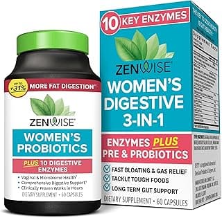 Zenwise Health 3-in-1 Womens Probiotic Supplement for Digestive, Gut Flora & Vaginal Health - Daily Probiotics & Prebiotics for Women with Digestive Enzymes Supports Bloating & Gas Relief - 60 Count