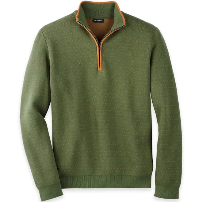 Cotton Quarter Zip Mock Neck Sweater