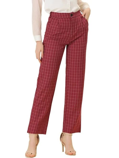 Daring Diva Women's Plaid Straight Leg Trousers with Pockets