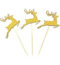 Gold Glitter "Reindeer", Pack of 10 Cupcake Toppers