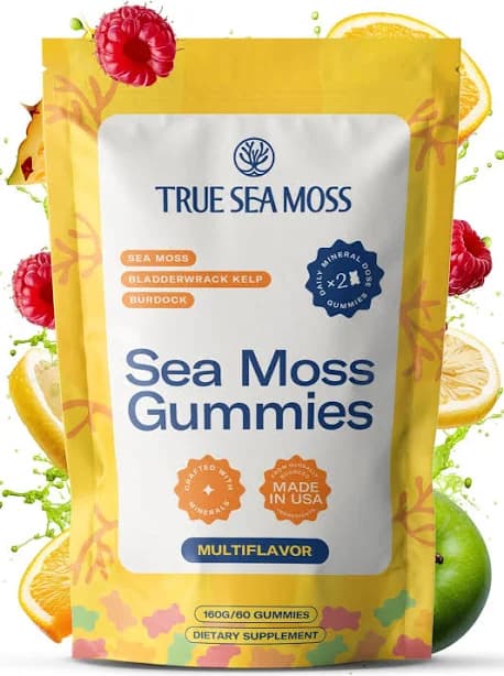 Trueseamoss Irish Sea Moss Gummies with Burdock Root & Bladderwrack Multiflavor Vegan Seamoss Supplement for Women