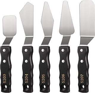 5-piece Large Palette Knife Set Stainless Steel Painting Knives with Wood Handles for Acrylic & Oil Painting Canvas Texturing, Impasto, Color Mixing – Art Supplies for Artists and Beginners